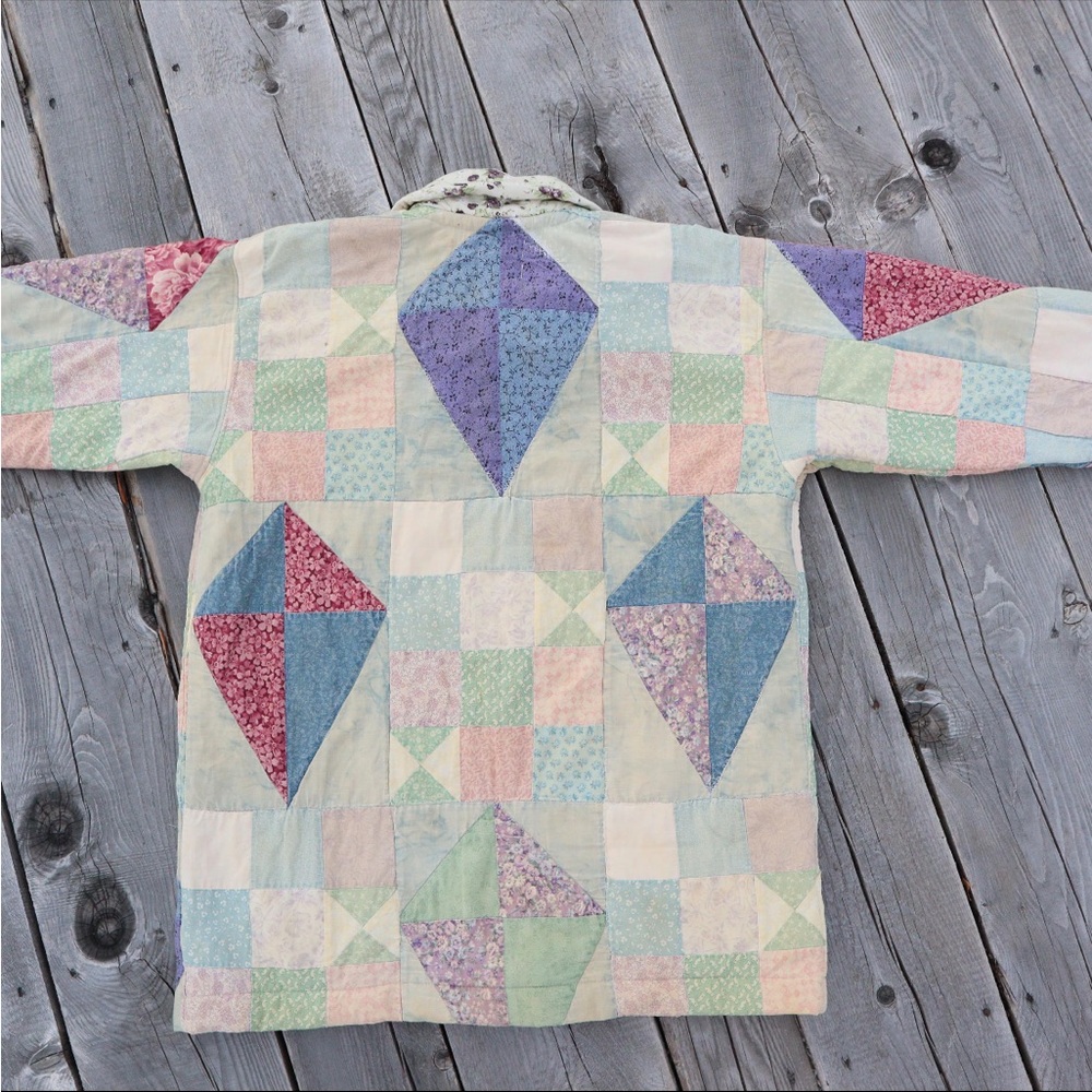 Upcycled Quilt Coat Vintage Handmade Patchwork Chore Barn Jacket Large - Picture 2 of 4